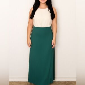 𝅺New Seventy Venezia Ivory Green Colorblock Wrap Maxi Dress Women’s 8 Modest
